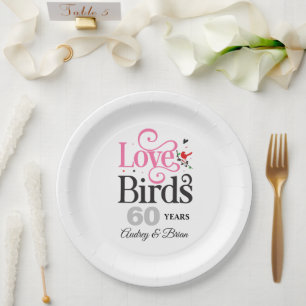 60th Anniversary Love Birds Personalised Paper Plate