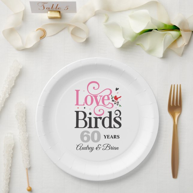 60th Anniversary Love Birds Personalised Paper Plate (Wedding)