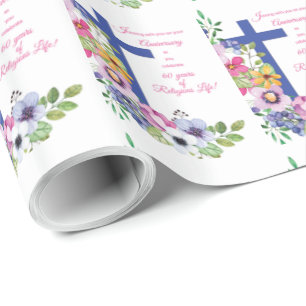 60th Anniversary, Nun, Religious Life Cross Wrapping Paper