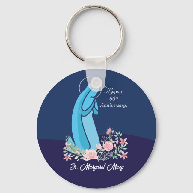 60th Anniversary of Religious Life Nun Pink Flower Key Ring (Front)