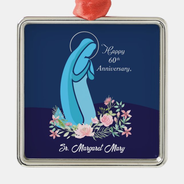 60th Anniversary of Religious Life Nun Pink Flower Metal Ornament (Front)