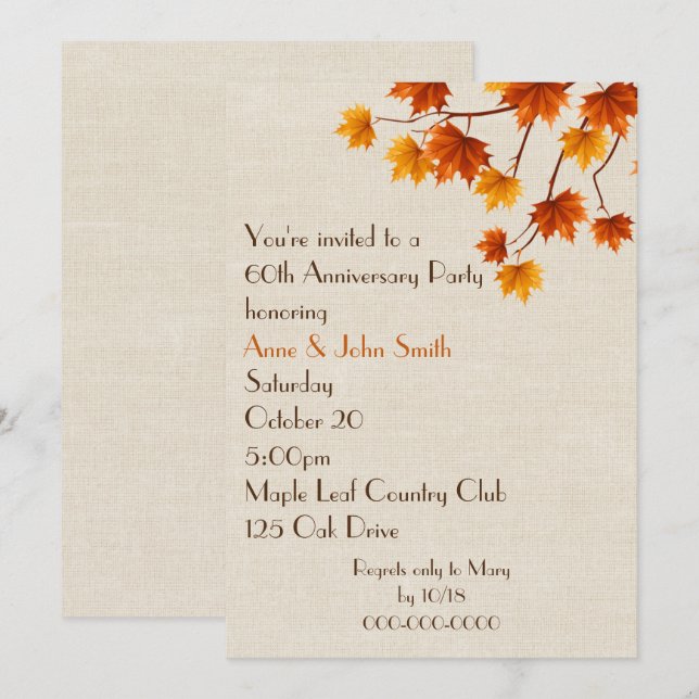 60th Anniversary Party Autumn Leaves Invitation (Front/Back)