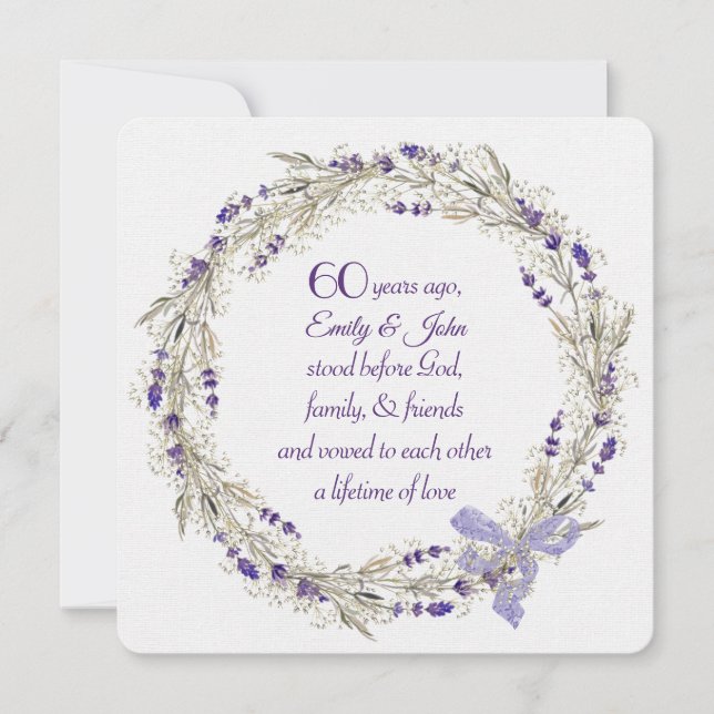 60th Anniversary Party Lavender Wreath Invitation (Front)