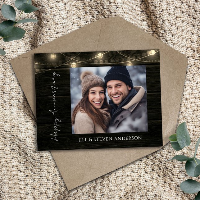 60th Anniversary Party Rustic Wood Lights Enclosure Card (Creator Uploaded)