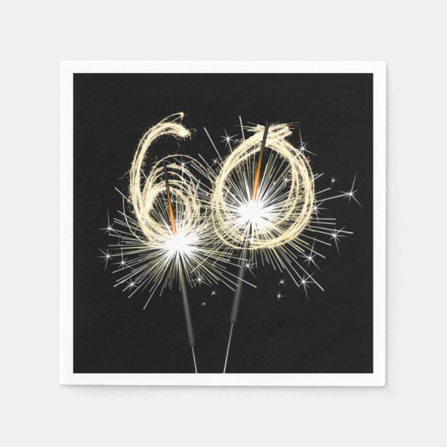 60th Anniversary Party Sparklers on Black  Napkin (Front)