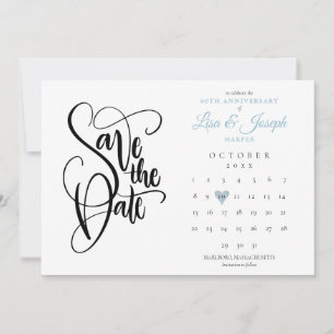 60th Anniversary Save the Date Calendar Blue Heart