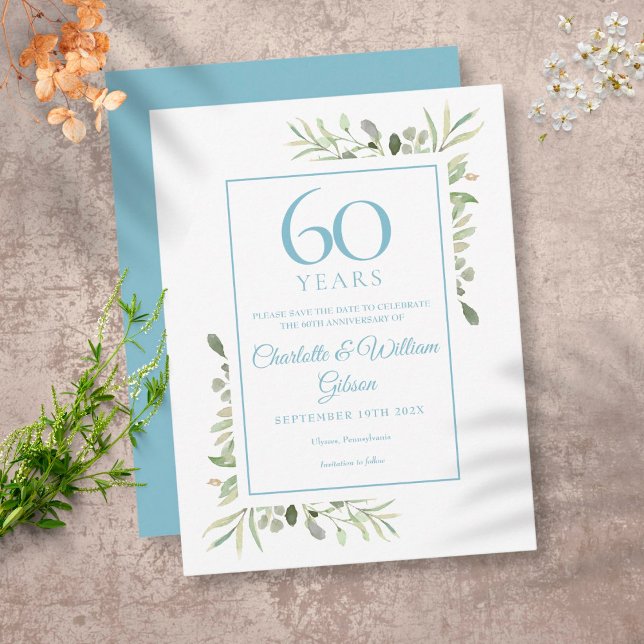 60th Anniversary Save the Date Greenery Postcard (Creator Uploaded)