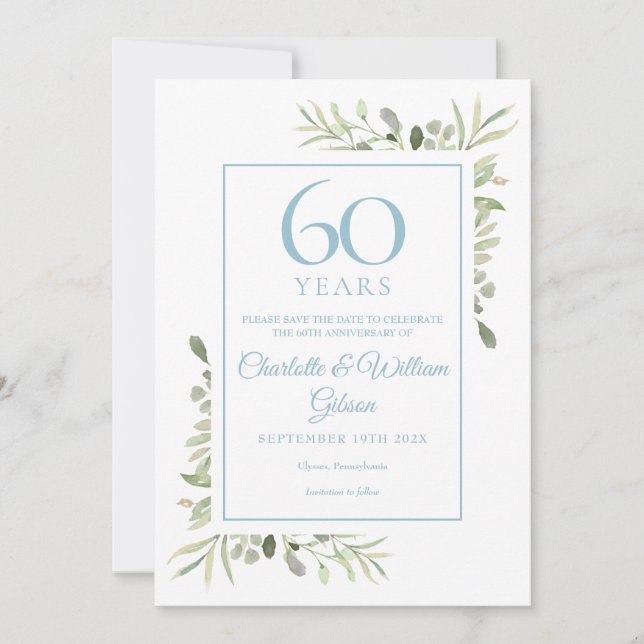 60th Anniversary Save the Date Watercolour Floral (Front)