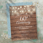 60th Anniversary String Lights Wood Save the Date Announcement Postcard<br><div class="desc">Featuring pretty string lights and delicate love hearts confetti on a rustic wood background. Personalise with your special sixty years diamond anniversary save the date information in chic lettering. Designed by Thisisnotme©</div>