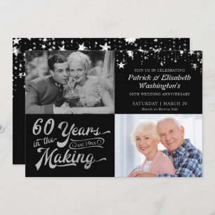 60th Anniversary Then & Now Photos Black & Silver Invitation