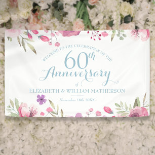 60th Anniversary Watercolour Roses Welcome Banner