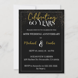 60th Anniversary Wedding Black Gold Golden Invitat Invitation