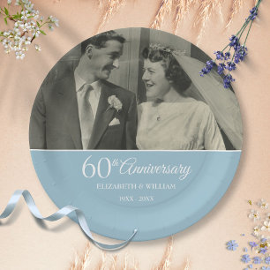 60th Anniversary Wedding Photo Diamond Paper Plate