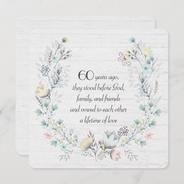 60th Anniversary Wreath On Wood Invitation (Front/Back)