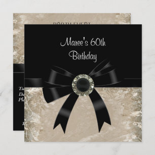 60th Antique Paper Black Diamond Jewel Bow Invitation