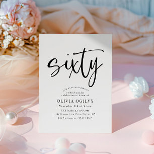 60th B&W Birthday Party Modern Script Typography Invitation
