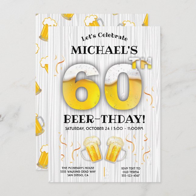 60th Beer Birthday Party Milestone Invitation (Front/Back)