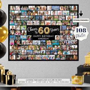 60th Birthday 108 Photos Black Gold Cheers To Year Poster