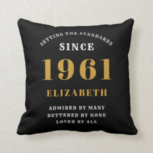 60th Birthday 1961 Black Gold lady's Personalised Cushion
