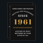 60th Birthday 1961 Black Gold Personalised For Him Invitation<br><div class="desc">For those born in 1961 and celebrating their 60th birthday party we have the ideal birthday invitation card. The black background with a white and gold design is simple and yet elegant. Easily customise the text to the front and the rear of this birthday invitation card using the template provided....</div>