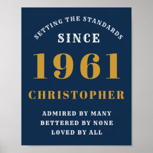 60th Birthday 1961 Blue Gold For Him Personalised Poster