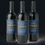 60th Birthday 1961 Blue Gold For Him Personalised Wine Label<br><div class="desc">A personalised classic label design for that birthday celebration for a special person born in 1961 and turning 60. Add the name to this vintage retro style blue, white and gold design for a custom 60th birthday gift. Easily edit the name and year with the template provided. A wonderful custom...</div>