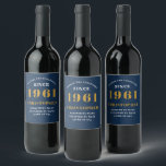 60th Birthday 1961 Blue Gold For Him Personalised Wine Label<br><div class="desc">A personalised classic label design for that birthday celebration for a special person born in 1961 and turning 60. Add the name to this vintage retro style blue, white and gold design for a custom 60th birthday gift. Easily edit the name and year with the template provided. A wonderful custom...</div>