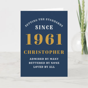 60th Birthday 1961 Blue Gold Men's Personalised Card