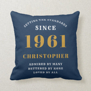 60th Birthday 1961 Blue Gold Men's Personalised Cushion