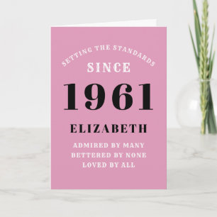 60th Birthday 1961 Pink Black Lady's Personalised Card