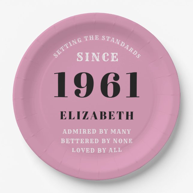 60th Birthday 1961 Pink Gold For Her Personalised Paper Plate (Front)