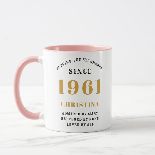 60th Birthday 1961 Pink Gold Lady's Personalised Mug (Left)
