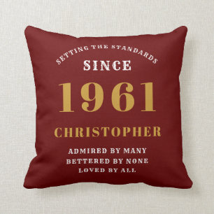 60th Birthday 1961 Red Gold Men's Personalised Cushion