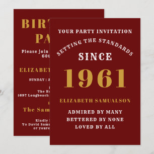 60th Birthday 1961 Red Gold Personalised For Her Invitation