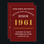 60th Birthday 1961 Red Gold Personalised For Him Invitation<br><div class="desc">For those born in 1961 and celebrating their 60th birthday party we have the ideal birthday invitation card. The red background with a white and gold design is simple and yet elegant. Easily customise the text to the front and the rear of this birthday invitation card using the template provided....</div>