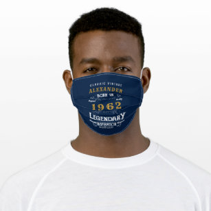 60th Birthday 1962 Add Name Blue Gold Legendary Cloth Face Mask