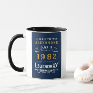 60th Birthday 1962 Add Name Vintage Blue Gold Mug