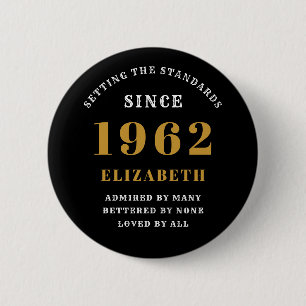 60th Birthday 1962 Elegant Black Gold 6 Cm Round Badge