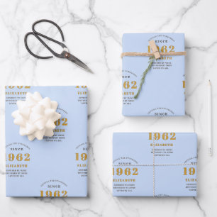 60th Birthday 1962 Elegant Gold Blue Grey Wrapping Paper Sheet