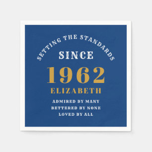 60th Birthday 1962 Elegant Gold Blue Napkin