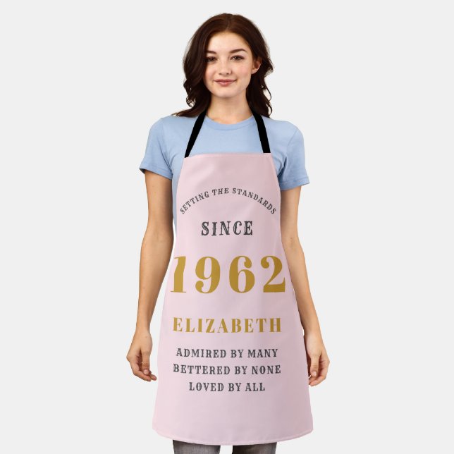 60th Birthday 1962 Elegant Gold Pink Grey Apron (Worn)