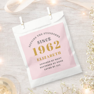 60th Birthday 1962 Elegant Gold Pink Grey Favour Bag
