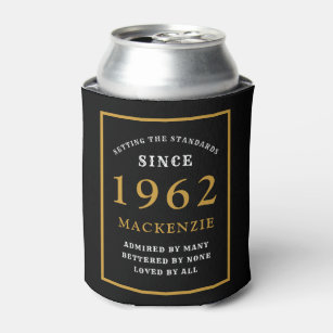 60th Birthday 1962 Name Elegant Chic Black Gold Can Cooler