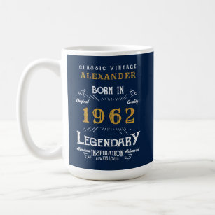 60th Birthday 1962 Name Legendary Blue Gold Large Coffee Mug