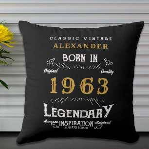 60th Birthday 1963 Add Name Black Gold Legend Cushion