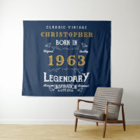 60th Birthday 1963 Add Name Legend Blue Gold Retro