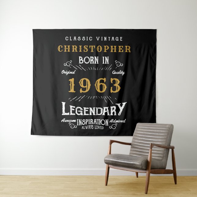60th Birthday 1963 Add Name Legendary Black Gold Tapestry (In Situ (Horizontal))