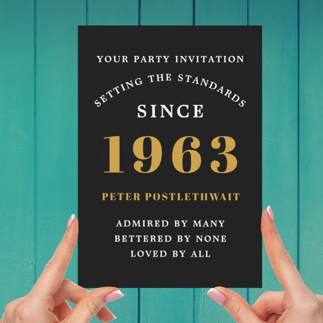 60th Birthday 1963 Black Gold Add Name Year Invitation (Creator Uploaded)