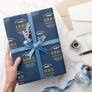 60th Birthday 1963 Blue Gold Add Name Wrapping Paper