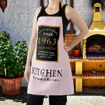 60th Birthday 1963 Name Elegant Black Gold Pink Apron<br><div class="desc">A wonderful birthday black and gold design on an apron for that special celebration. Easily customise the text using the template provided. Part of the setting standards range of birthday supplies.</div>